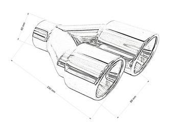 DVOJITÁ KONCOVKA TLUMIČE 2X89MM VSTUP 60MM LEŠTĚNÁ PRAVÁ