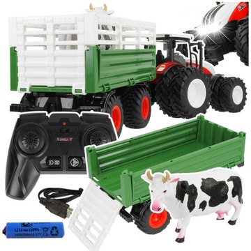 TRAKTOR ZDALNIE STEROWANY Z WYWROTKĄ DO ZBOŻA CIĄGNIK PRZYCZEPA + KROWA