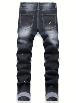 Men y2k Stretchy Denim jeans Ripped Skinny Letter