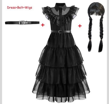 Wednesday Addams Strój Sukienka peruka przebranie