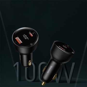 АВТОМОБИЛЬНОЕ ЗАРЯДНОЕ УСТРОЙСТВО BASEUS 1X USB-A 1X USB-C СВЕТОДИОДНЫЙ ДИСПЛЕЙ PD QC 100 Вт