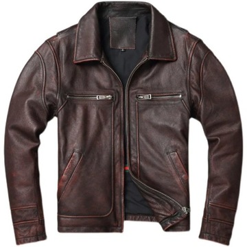 4XL SKÓRA NATURALNA KURTKA VINTAGE BROWN MOTOR ROCK KLASYCZNA