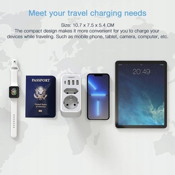 Адаптер TESSAN, вилка США, Германия, 3 USB, 1 USB C