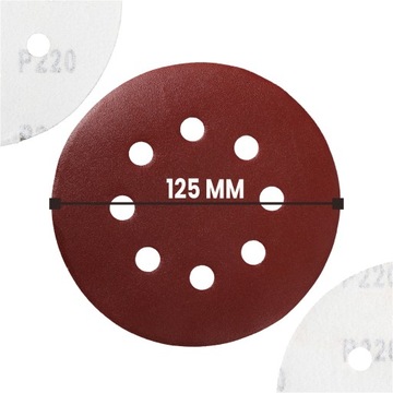 5x дисков с наждачной бумагой на липучке, 125 мм, диски с отверстиями P220, абразивный диск