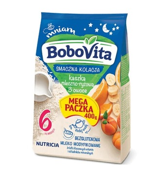 BoboVita Kaszka mleczno-ryżowa 3 owoce 400g 6+