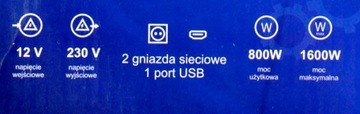 АВТОМОБИЛЬНЫЙ ИНВЕРТОР 24В 230В 800Вт/1600Вт USB