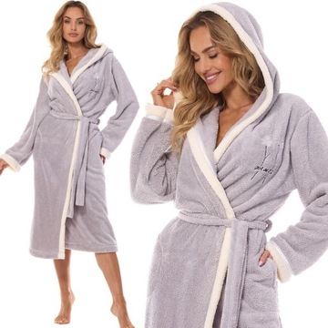 Długi GRUBY SZLAFROK DAMSKI Z KAPTUREM L&L 12419 crystal XXL