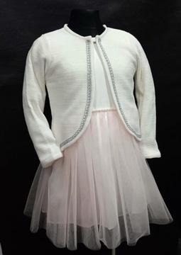 elegancki biały SWETER * srebrna lamówka * 134 cm