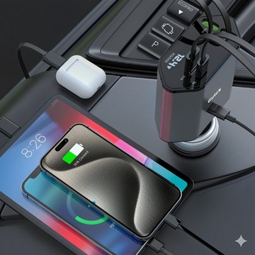 БЫСТРЫЙ! Автомобильное зарядное устройство GUTEK QC 4в1 шарнирная катушка 120Вт USB-C USB-A