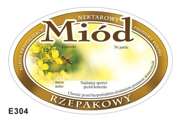 Etykiety owalne na miód rzepakowy 100szt e304