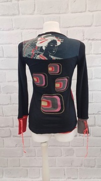 Bluza cienka longsleeve z nadrukiem i dzianinowymi rękawami DESIGUAL L