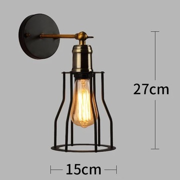 Loft amerykański żelazny czarny abażur kinkiet w stylu Vintage Cage Sconce