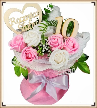 BUKIET Z RĘCZNIKÓW PREZENT ROCZNICA ŚLUBU JUBILEUSZ PACHNĄCE RÓZE MYDLANE