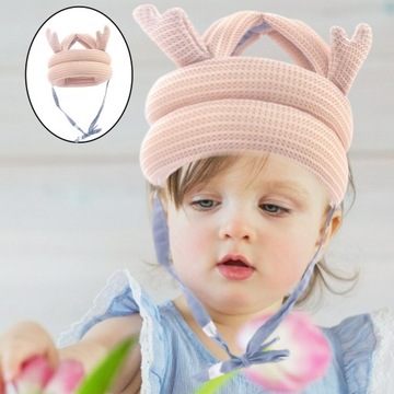 Защитная шапка для малышей, бампер, капот, дышащий хлопок, мягкие детские рога, бежевый