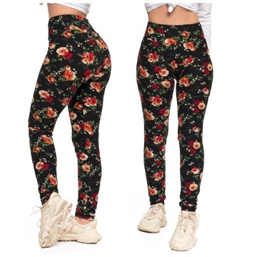 LEGGINSY DAMSKIE W KWIATY WYSOKI STAN MORAJ XXL