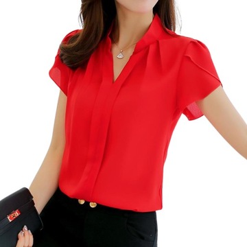 Koszula czerwona bluzka damska ze stójką krót