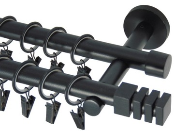 Karnisz podwójny 360 cm 19,19 metal czarny kółka