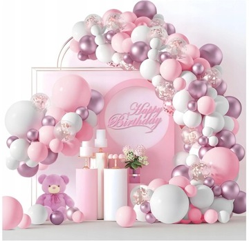 Girlanda Balonowa Biało Różowa Chrzest Roczek Girlanda Balony Baby Shower