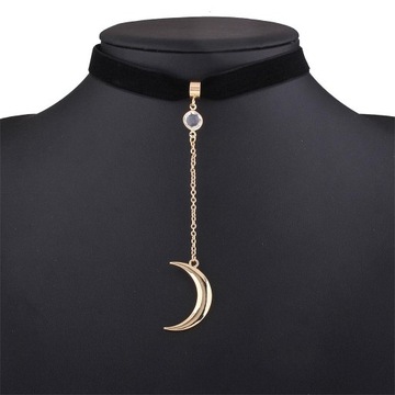 Gotycki naszyjnik choker Premium czarny Velet wisiorek w stylu retro do biżuterii księżyc