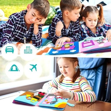 CICHA KSIĄŻKA MONTESSORI 3D QUIET BOOK DO ĆWICZEŃ FILCOWYM 16 TEMATÓW DUŻA