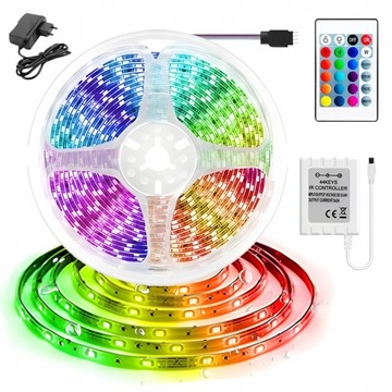 TAŚMA LED RGB 5M KOLOROWA WODOODPORNA LISTWA PILOT