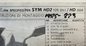 Монтажный комплект без лобового стекла SY530-HHA-02L SYM HD2 125 2011+ SYM HD 200 2004+