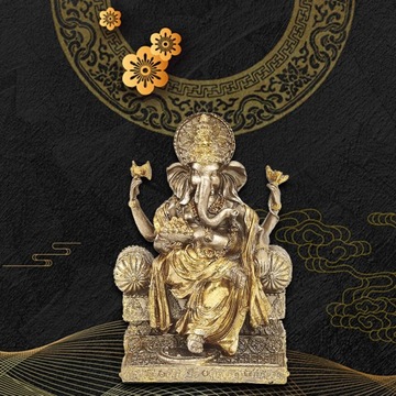 Złota statua Ganesha Indyjska rzeźba Buddy Centralna grafika Fengshui