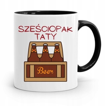 KUBEK CZARNY PREZENT NA DZIEŃ OJCA SZEŚCIOPAK TATY z Nadrukiem ze Zdjęciem