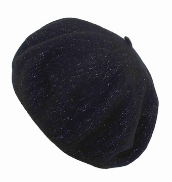 Beret wełniany czarny Woolmark srebrny brokat 15