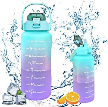 BUTELKA NA WODE 2L BIDON 2L ZE SŁOMKĄ I MIARKĄ 2000ML FITNESS