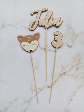 Набор топперов для торта с оленем и именем - розовый