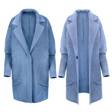 PŁASZCZ ALPAKA KOŁNIERZ WEŁNA KOLOR BABY BLUE