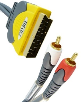 Kabel wtyk EURO SCART 2x RCA cinch audio 5m