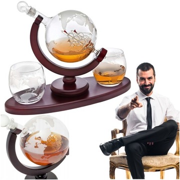 KARAFKA DO WHISKY GLOBUS STATEK + 2 SZKLANKI DO WHISKY ZESTAW