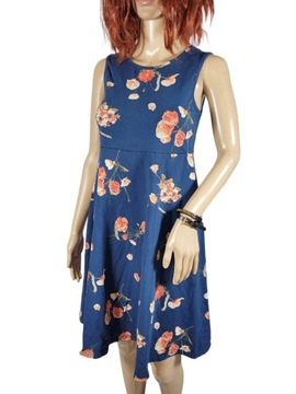 Niebieska rozkloszowana sukienka ciążowa wzór w kwiaty 32,XXS/34,XS na lato