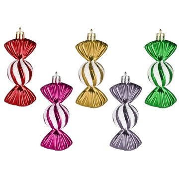 BOMBKI CHOINKOWE 6cm NIETŁUKĄCE cukierki NA CHOINKĘ kolorowe 5szt ZESTAW