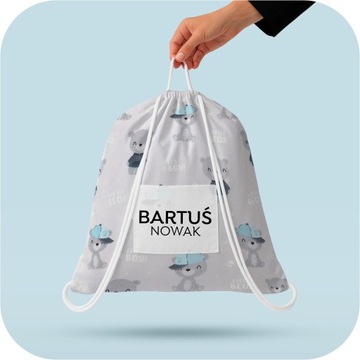 WOREK NA POŚCIEL Z IMIENIEM DO PRZEDSZKOLA ŻŁOBKA Pojemny Z UCHWYTEM 50x60