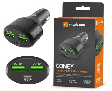 ŁADOWARKA SAMOCHODOWA NATEC CONEY 1xUSB 1xUSB-C QC 3.0 PD 3.0