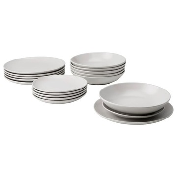 IKEA FARGKLAR SERWIS OBIADOWY KOMPLET TALERZY MATOWY JASNOSZARY 18 SZT.