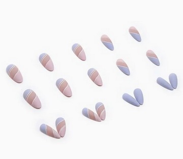 PAZNOKCIE SZTUCZNE TIPSY MIGDAŁ KOLOROWE PASTELOWE SWIRL SAMOPRZYLEPNE 24