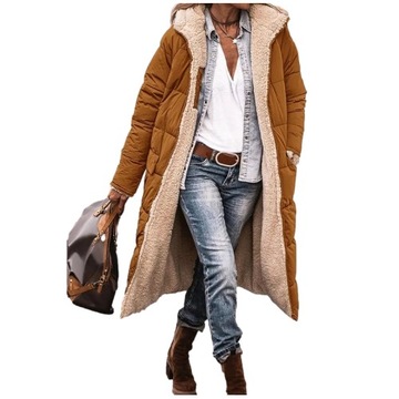 STYLOWA DAMSKA KURTKA PŁASZCZ OCIEPLANA CIEPŁA JESIENNA ZIMOWA DŁUGA