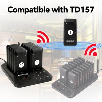 Retekess TD157S Звонок для клиентов, Беспроводная пейджерная система, 10 пейджеров