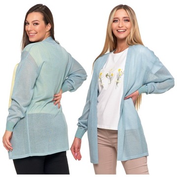 KARDIGAN DAMSKI LEKKI Z WISKOZY BASIC ZIELONY DŁUGI RĘKAW MORAJ 2XL/3XL