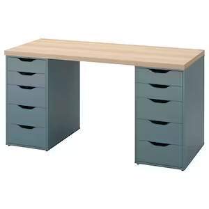 IKEA LAGKAPTEN ALEX biurko z szafkami 140x60 cm DĄB / SZAROTURKUSOWY