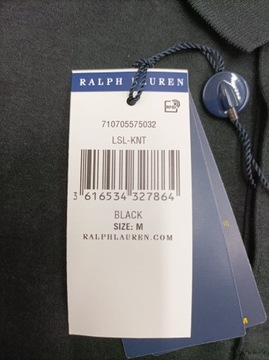 Polo Ralph Lauren, męska bluzka polo z długim rękawem, r.M, czarna