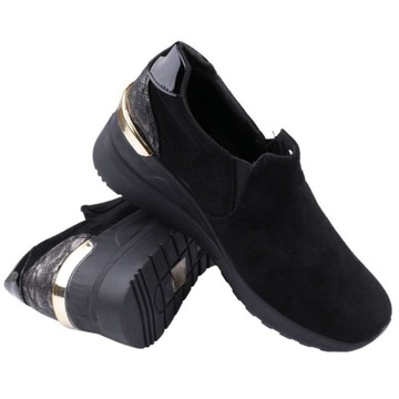 Sneakersy damskie zamszowe czarne na koturnie 6 cm