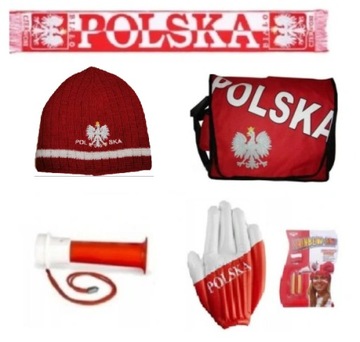 Polska Zestaw Kibica czapka reprezentacji zimowa szalik farbkigłośna trąba
