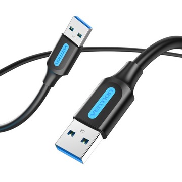 Kabel USB 3.0 męsko męski A-A Vention 2m czarny PVC transmisja 5 Gbps 2A