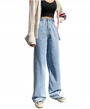 Jeansy casual szerokie wysoki stan spodnie