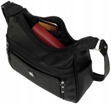 ЖЕНСКАЯ СУМКА ВМЕСТИТЕЛЬНАЯ СУМКА НА ПЛЕЧЕ С КАРМАНАМИ ЧЕРНАЯ КОЖА ВЕЛЛУГГИО